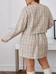 Women's Plus Tweed Coat & Mini Skirt Two Piece Set