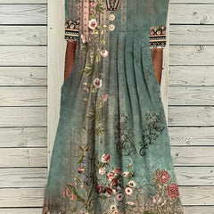 Floral Print Short Sleeve Summer Dress With Pockets