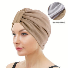Satin Lined Double Layer Turban Cap Head Wrap Elastic Bonnet Head Scarf