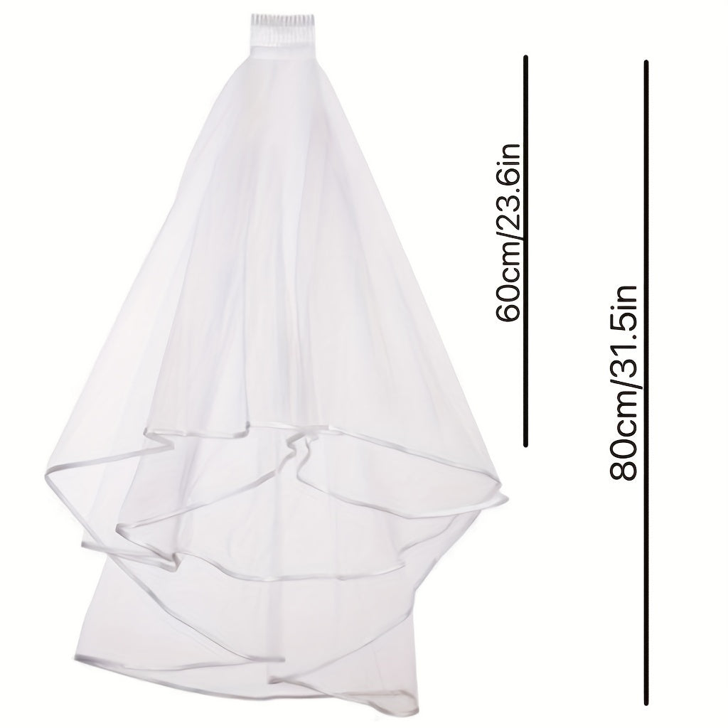 Bridal Veil Women's Short Wedding Veil Ribbon Edge With Comb
