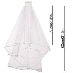 Bridal Veil Women's Short Wedding Veil Ribbon Edge With Comb