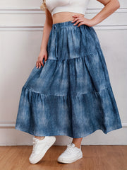 Ombre Denim Print Elastic High Rise Maxi Skirt