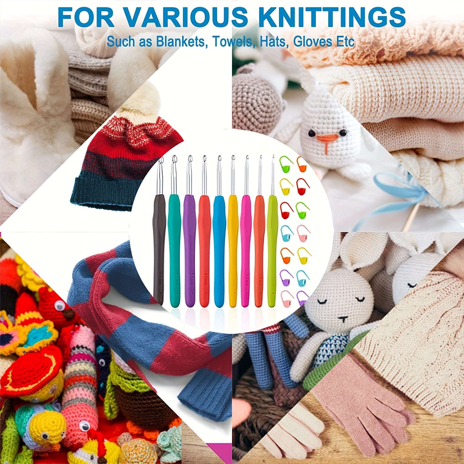 Crochet Kit: 9 Hooks, 14 Markers - Crocheting Tool Set