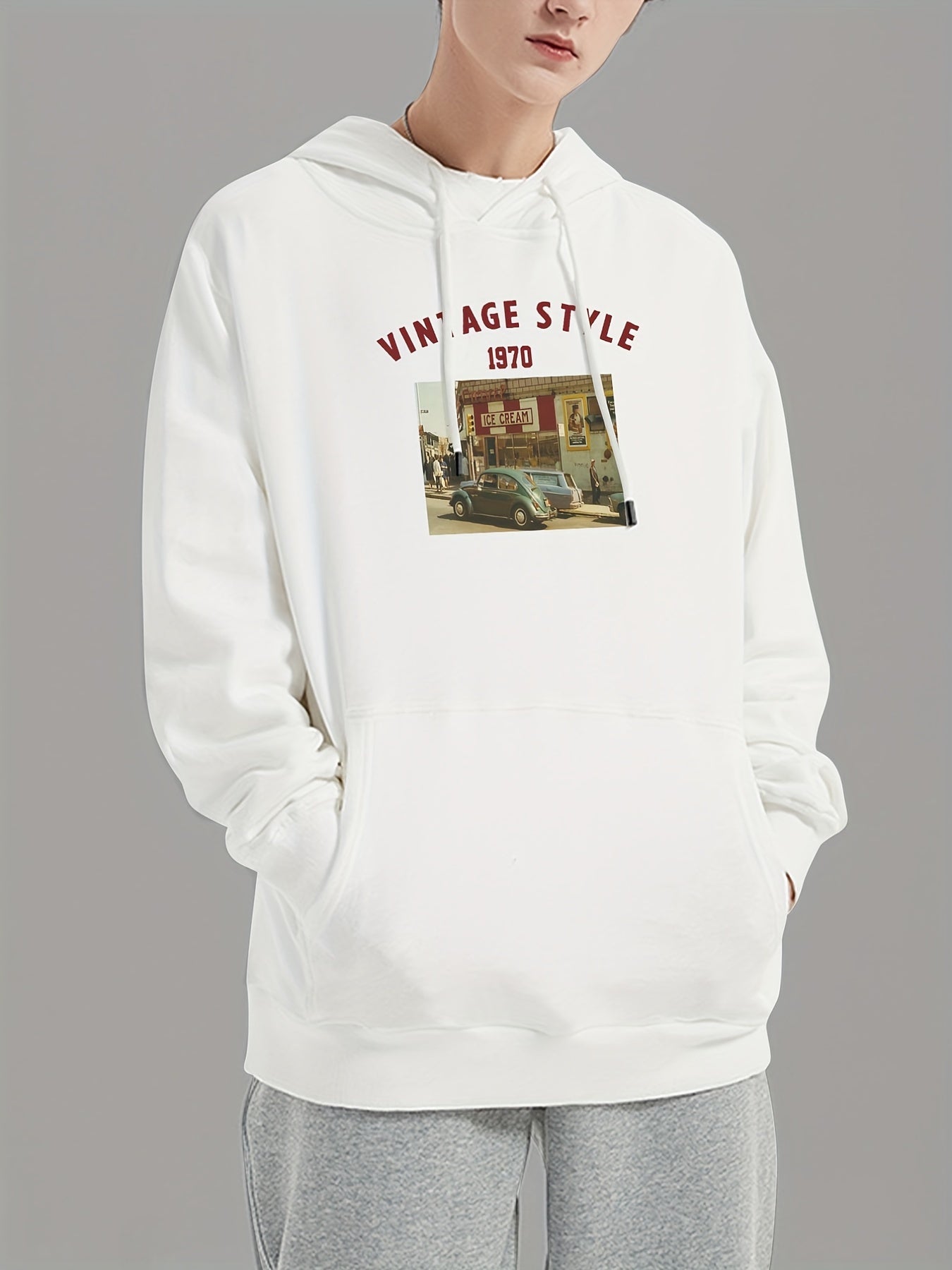 Vintage Style Print Hoodie for Men