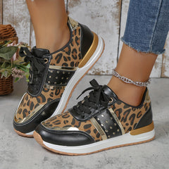 Leopard Print Faux Leather Running Shoes Casual Sneakers