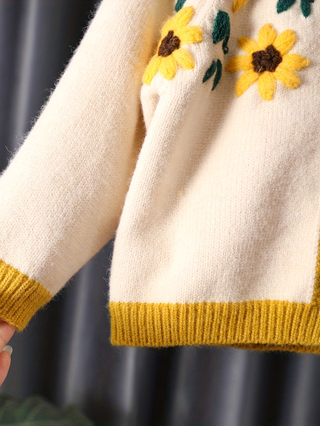 Girls Floral Embroidered Knitted Warm Sweater Cardigan