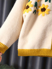 Girls Floral Embroidered Knitted Warm Sweater Cardigan