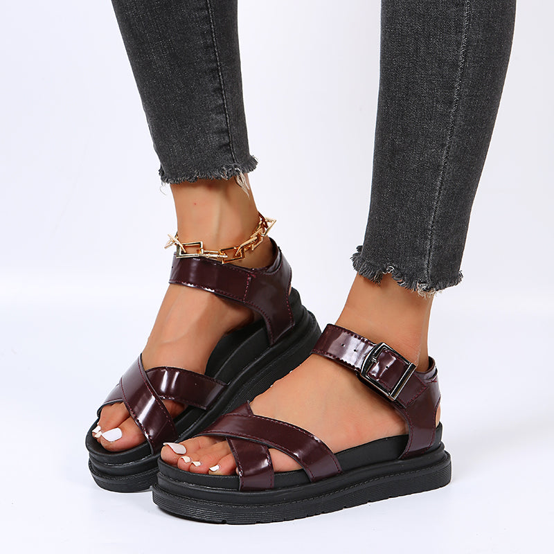 Women's Platform Sandals Ankle Buckle Strap Non Slip Casual Sandals