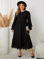 Solid Scallop Trim Flounce Sleeve Maxi Dress