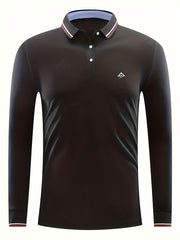 Men's Lightweight Printed Long Sleeve Polo Shirt for Spring Fall