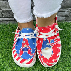 Red Striped Dwarf Pattern Flat Shoes Women's Lightweight Casual Breathable Sport