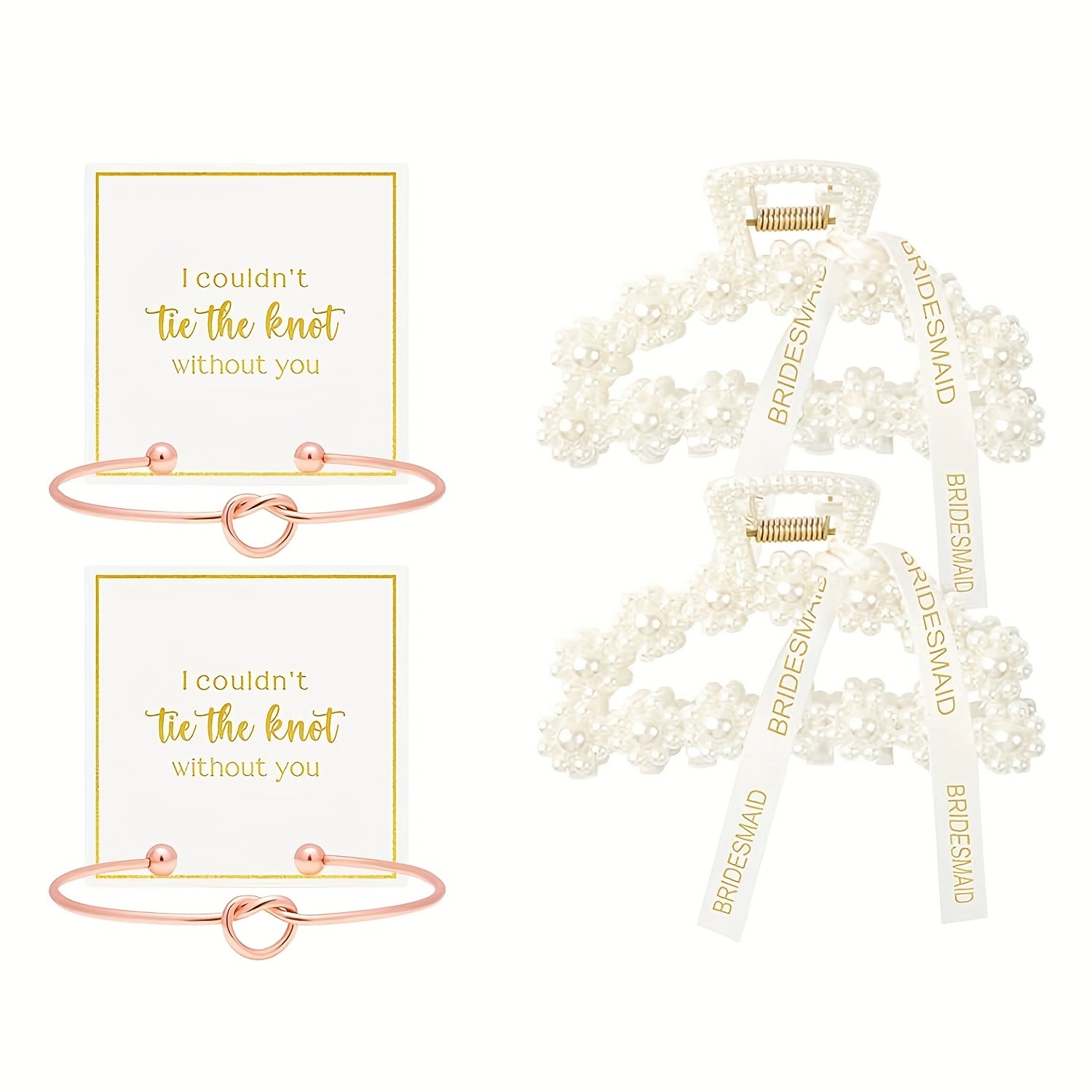 4pcs Bridesmaid Proposal Hair Claw Clips & Knot Bracelet Set