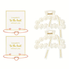 4pcs Bridesmaid Proposal Hair Claw Clips & Knot Bracelet Set