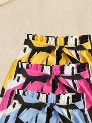 Geometric Print 3-Pack Shorts Women's Casual Elastic Waist Lace Up