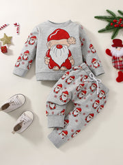Santa Claus Print Long Sleeve Sweatshirt & Pants 2pcs Outfit