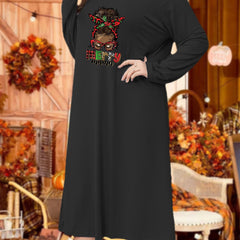 Cartoon & Plaid Print Long Sleeve Nightdress
