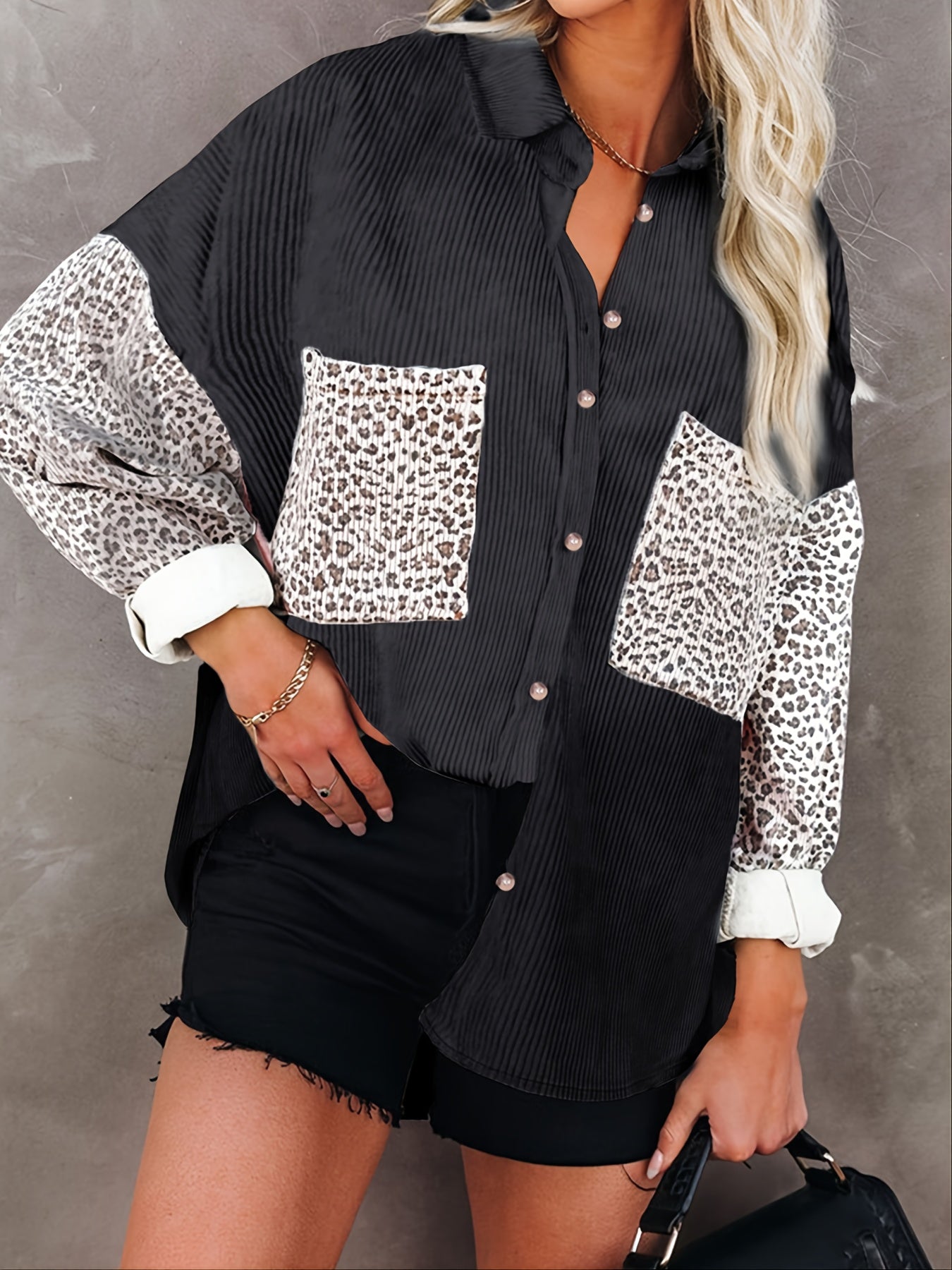 Leopard Print Jacket Long Sleeve Casual Outerwear