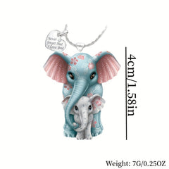 Elephants Pattern Pendant Necklace Heart Shape Never Forget I Love You Tag