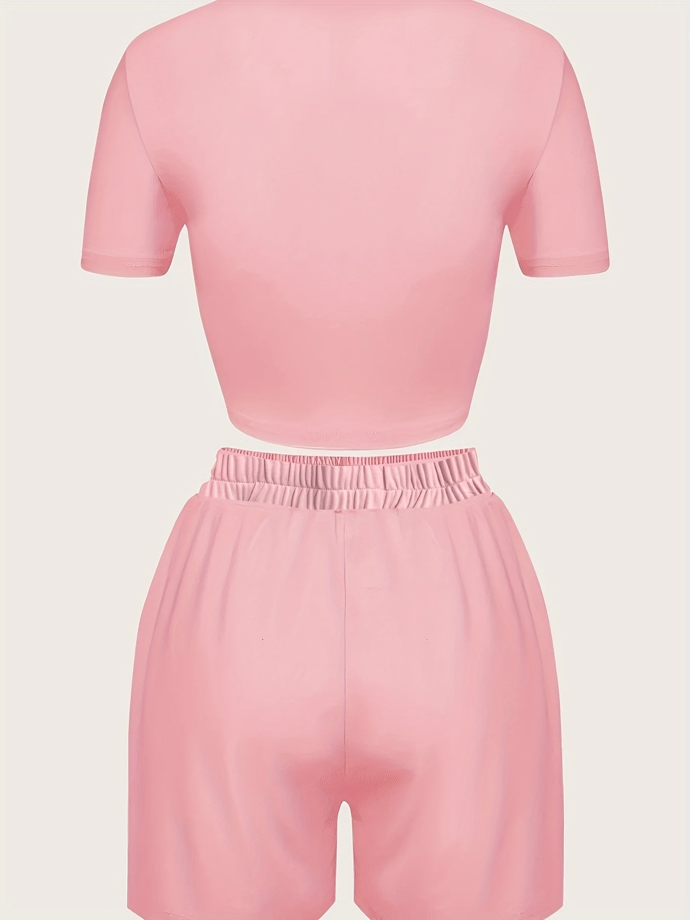 Letter Print 2pc Set Short Sleeve Crop T-shirt & High Waist Elastic