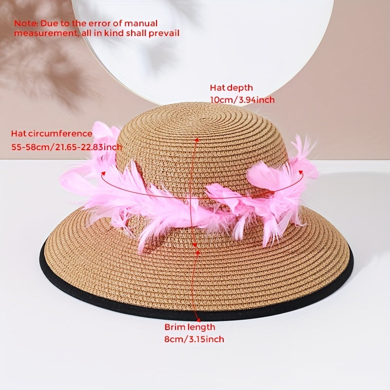 Luminous Feather Wreath Sun Hat Easter Khaki Straw Hat