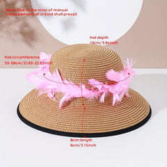 Luminous Feather Wreath Sun Hat Easter Khaki Straw Hat