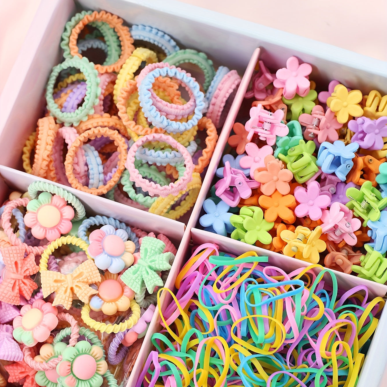 Colorful Hair Accessories for Girls - 1190pcs Soft Cotton Ties & Clips