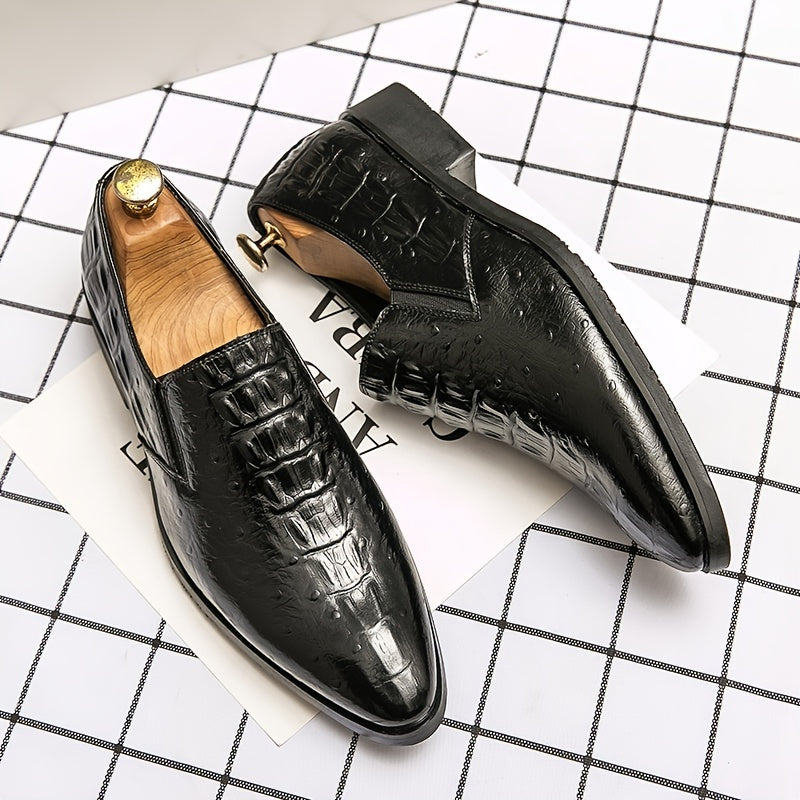 Men's Crocodile Print Pointed Toe Loafer Shoes Slip On Dress Shoes