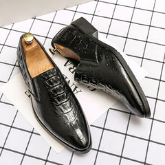 Men's Crocodile Print Pointed Toe Loafer Shoes Slip On Dress Shoes