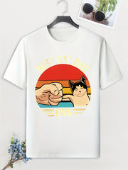 Men's Cartoon Cat Print T shirt Casual Comfy Crew Neck Tee