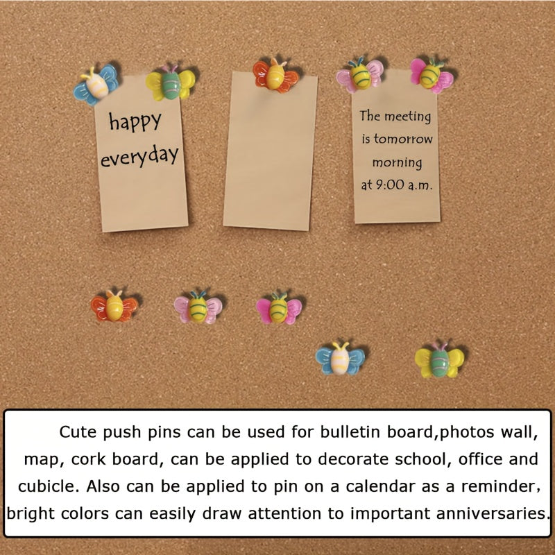 20pcs Transparent Butterfly and Bee Push Pins for School and Office Decoration