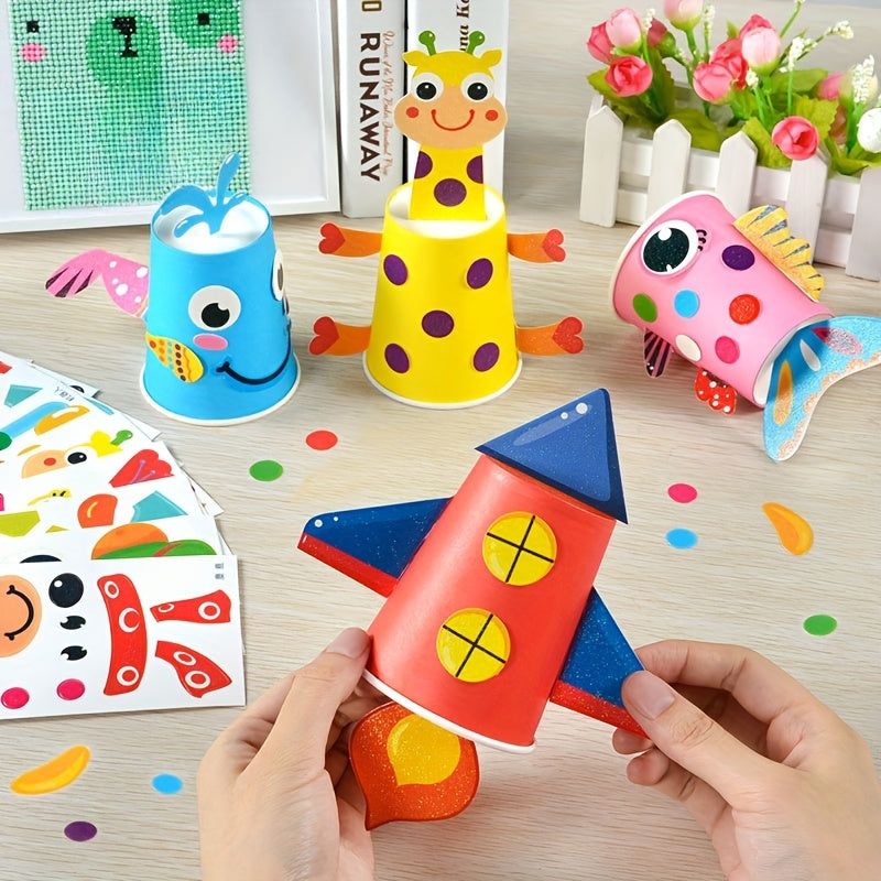 12pcs Animal Cup Sticker DIY Craft Set for Kids- Christmas Halloween Ea