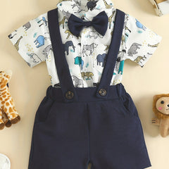 Baby Boys Animal Graphic Onesie & Suspender Shorts Set