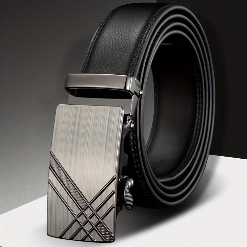 Men's Calfskin Leather Belt with Automatic Buckle for Business Suit