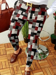 Slim Fit Plaid Slacks Men's Vintage Style Stretch Dress Pants