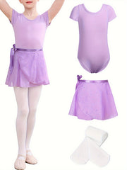 Girls Comfy Dance Suit Leotard Romper Skirt Leggings Set