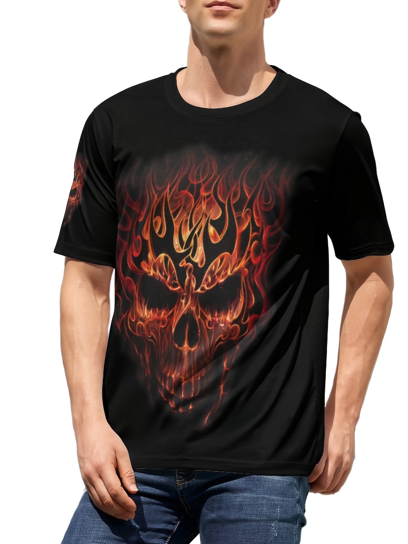 3D Skull Print Men's Graphic Active T-shirt Crew Neck Casual Tee for Summer