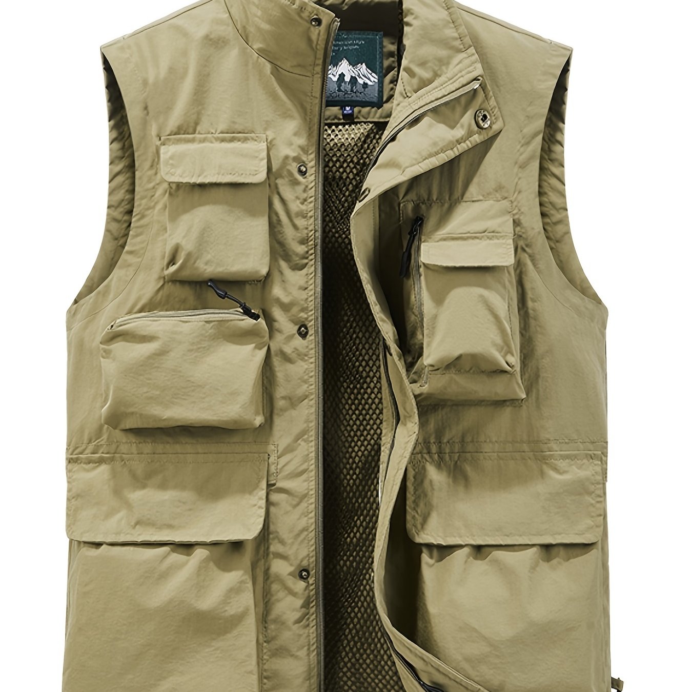 Men's Cargo Vest Zipper Pockets Stand Collar Outwear