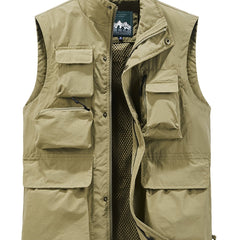 Men's Cargo Vest Zipper Pockets Stand Collar Outwear