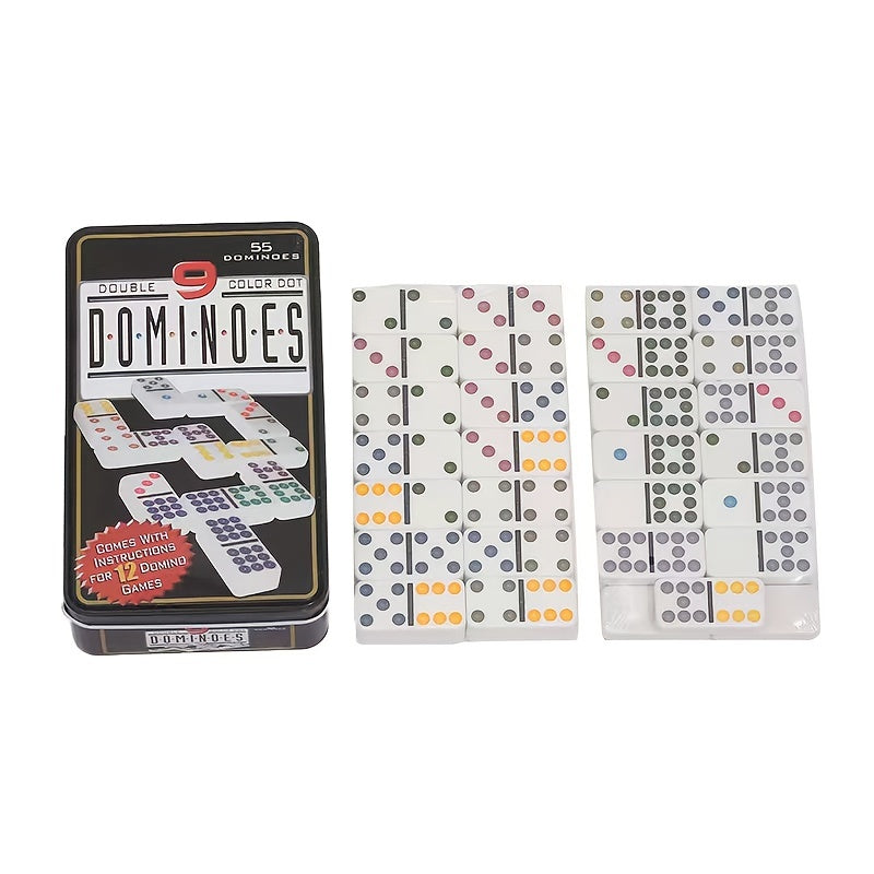 Double Nine Dominoes Set In Storage Tin - Fun Family Board Game
