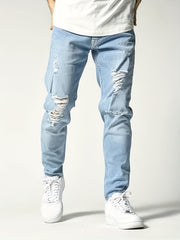 Men's Slim Fit Ripped Jeans - Distressed Denim Pants for Spring