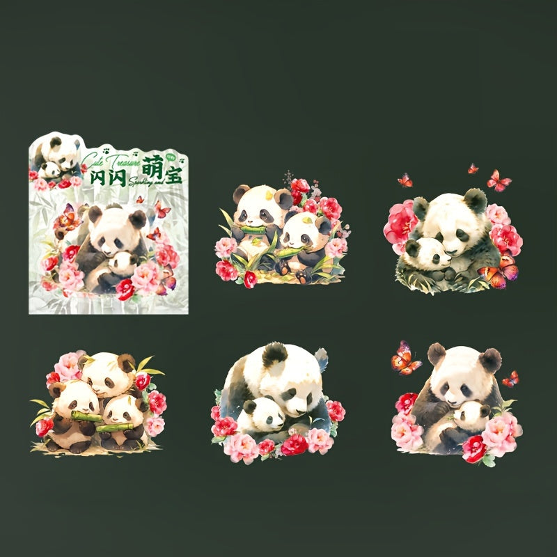 10 Sheets Sparkling Panda Sticker Pack Baby Series Light Journal Decoration