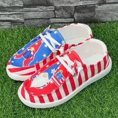 Red Striped Dwarf Pattern Flat Shoes Women's Lightweight Casual Breathable Sport
