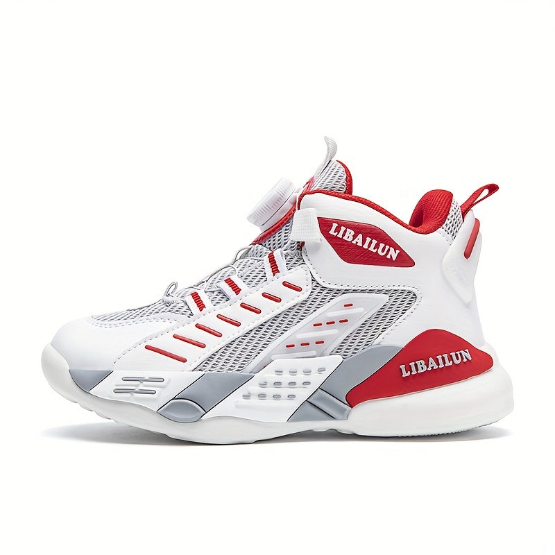 Boy's Basketball Shoes With Rotating Buckle Non Slip Sneakers