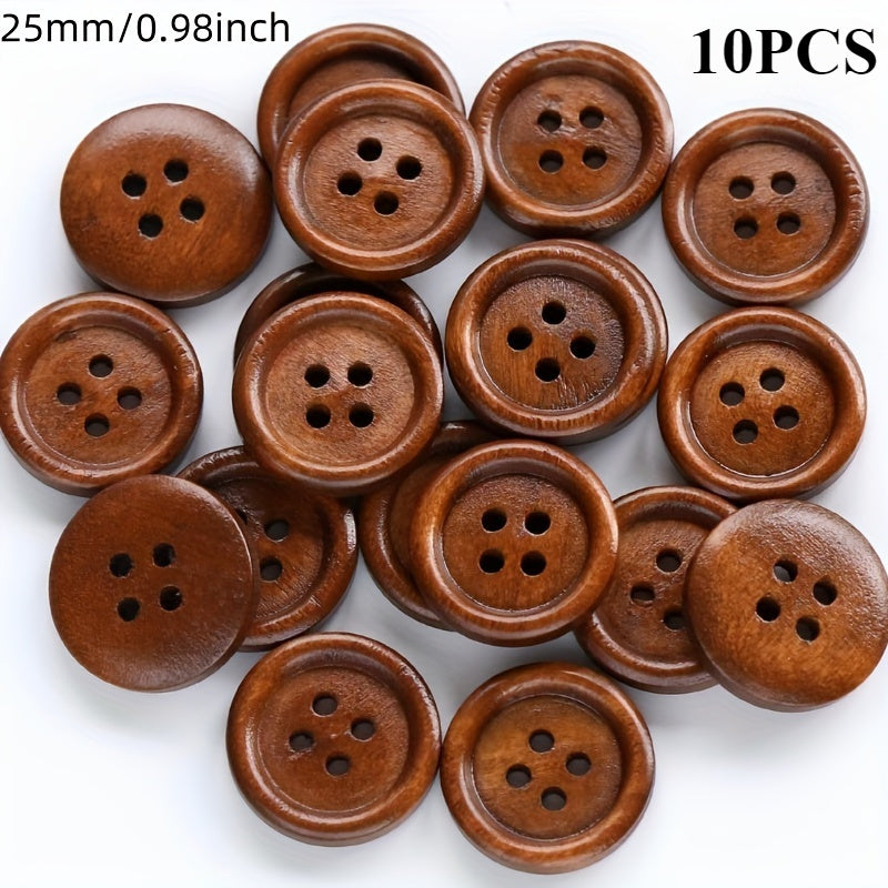 10pcs Wooden 4 Hole Round Sewing Buttons - Classic Wood Buttons for DIY Crafts