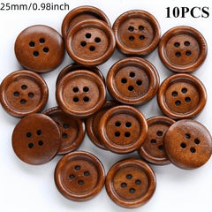 10pcs Wooden 4 Hole Round Sewing Buttons - Classic Wood Buttons for DIY Crafts