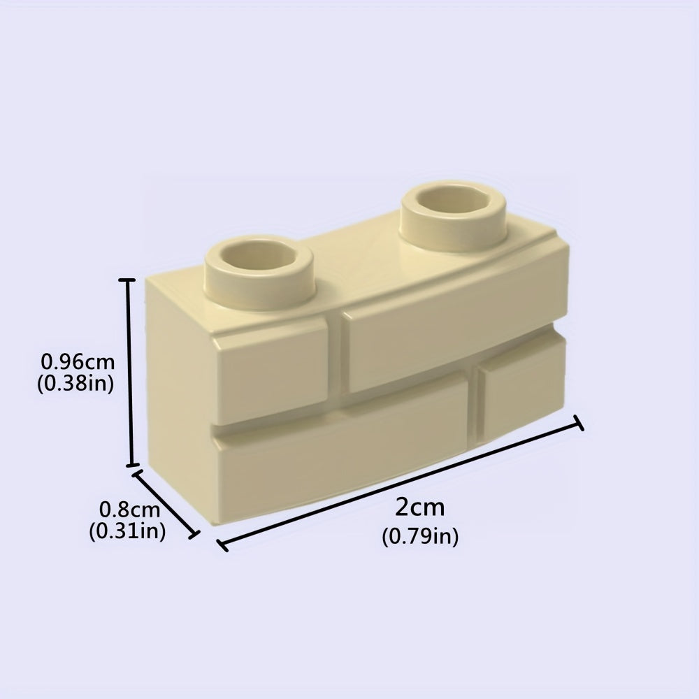 9pcs Building Block Set Curved Wall Tiles & Lattice Bricks Khaki ABS