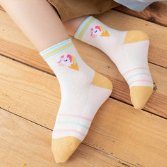 5 Pairs Princess Style Girls Socks, Rainbow Colorful Cloud Horses Mesh