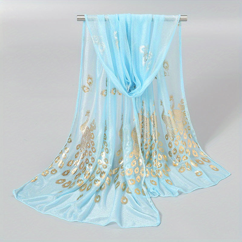 Peacock Hot Stamping Scarf Thin Breathable Shawl Women Sunscreen Windproof