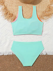 Girls Colorblock Bikini Swimsuit with Bra Pads for Beach Vacation