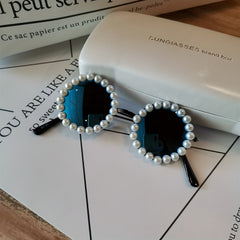Children's Round Frame Sunglasses with Faux Pearl Details